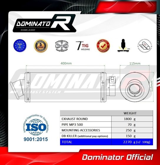 MP3 500 (2008 - 2020) exhaust silencer round | Dominator