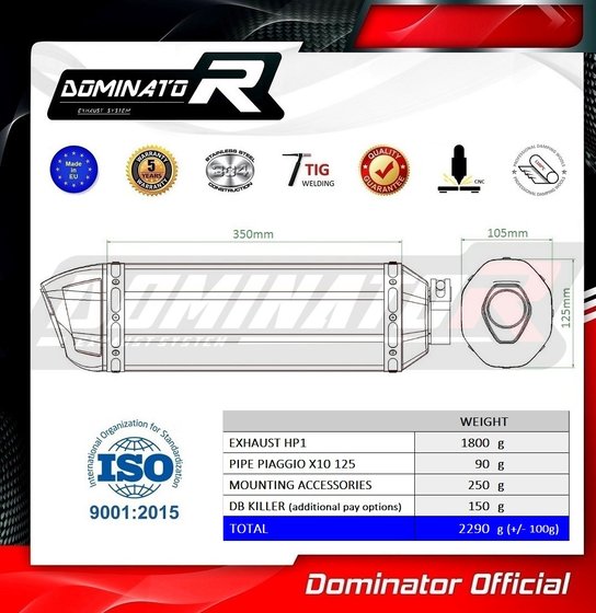 X10 125 (2012 - 2016) exhaust silencer hp1 | Dominator