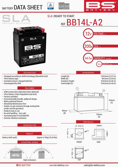 X9 250 (2000 - 2007) 12v sla battery | BS BATTERY