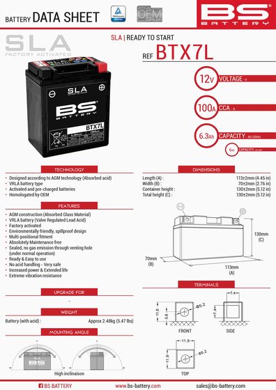 FLY 50 2V (2004 - 2019) btx7l sla 12v battery | BS BATTERY