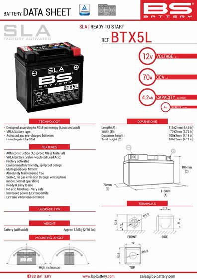 TPH 50 (2018 - 2020) btx5l/btz6s battery | BS BATTERY